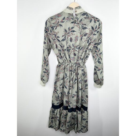 Connaitre by Taste Green Floral Leaf Print Long Sleeve Dress Women's Size‎ F OS - Picture 2 of 11